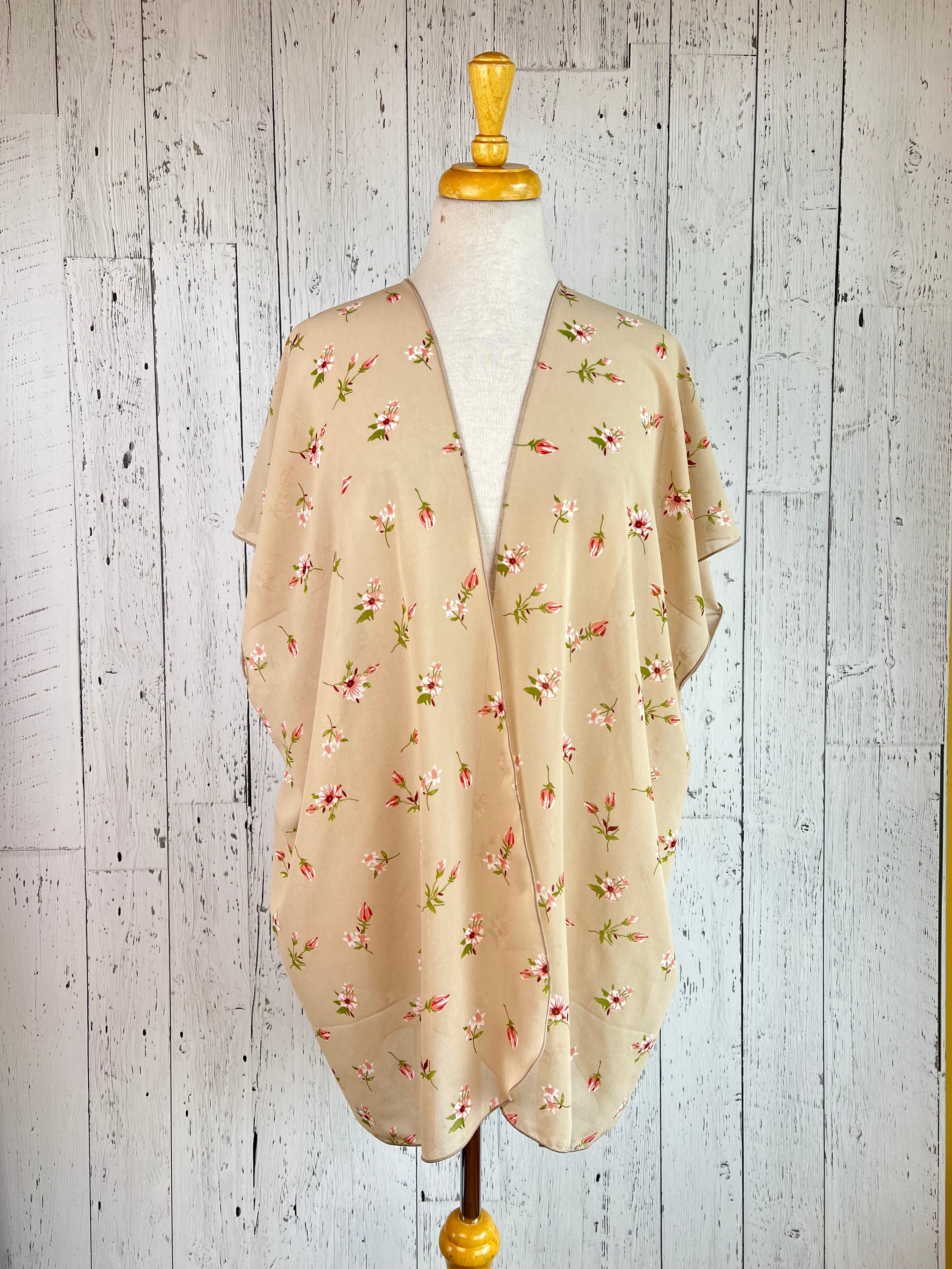 Beige & Floral Short Sleeve Kimono