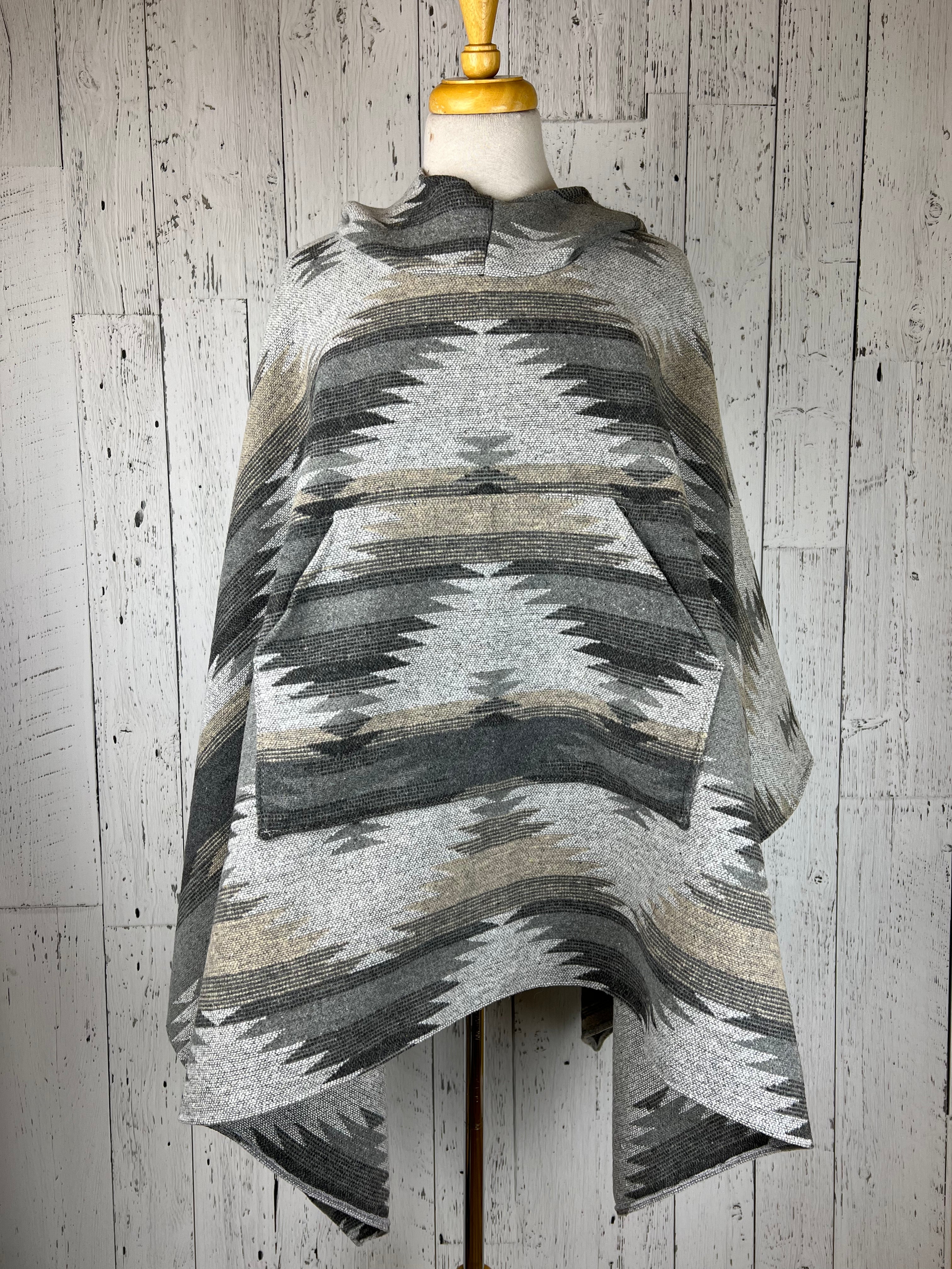 Blanket Ponchos - Wool Blend Hooded Poncho