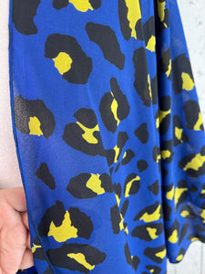 Royal Blue Animal Print Short Sleeve Kimono