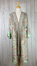 Load image into Gallery viewer, Paisley Mint Sleeved Kimono Various Lengths
