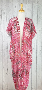 Load image into Gallery viewer, Pink &amp; Red Party Short Sleeve Kimono
