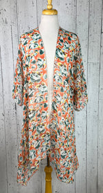Load image into Gallery viewer, Orange &amp; Teal Floral Sleeved Kimono (Various Lengths )
