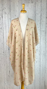 Beige & Floral Short Sleeve Kimono