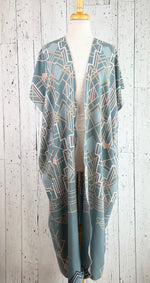 Load image into Gallery viewer, Soft Blue Deco Short Sleeve Kimono
