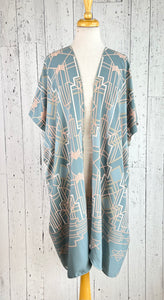 Soft Blue Deco Short Sleeve Kimono