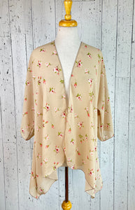 Beige & Floral Sleeved Kimono Various Lengths