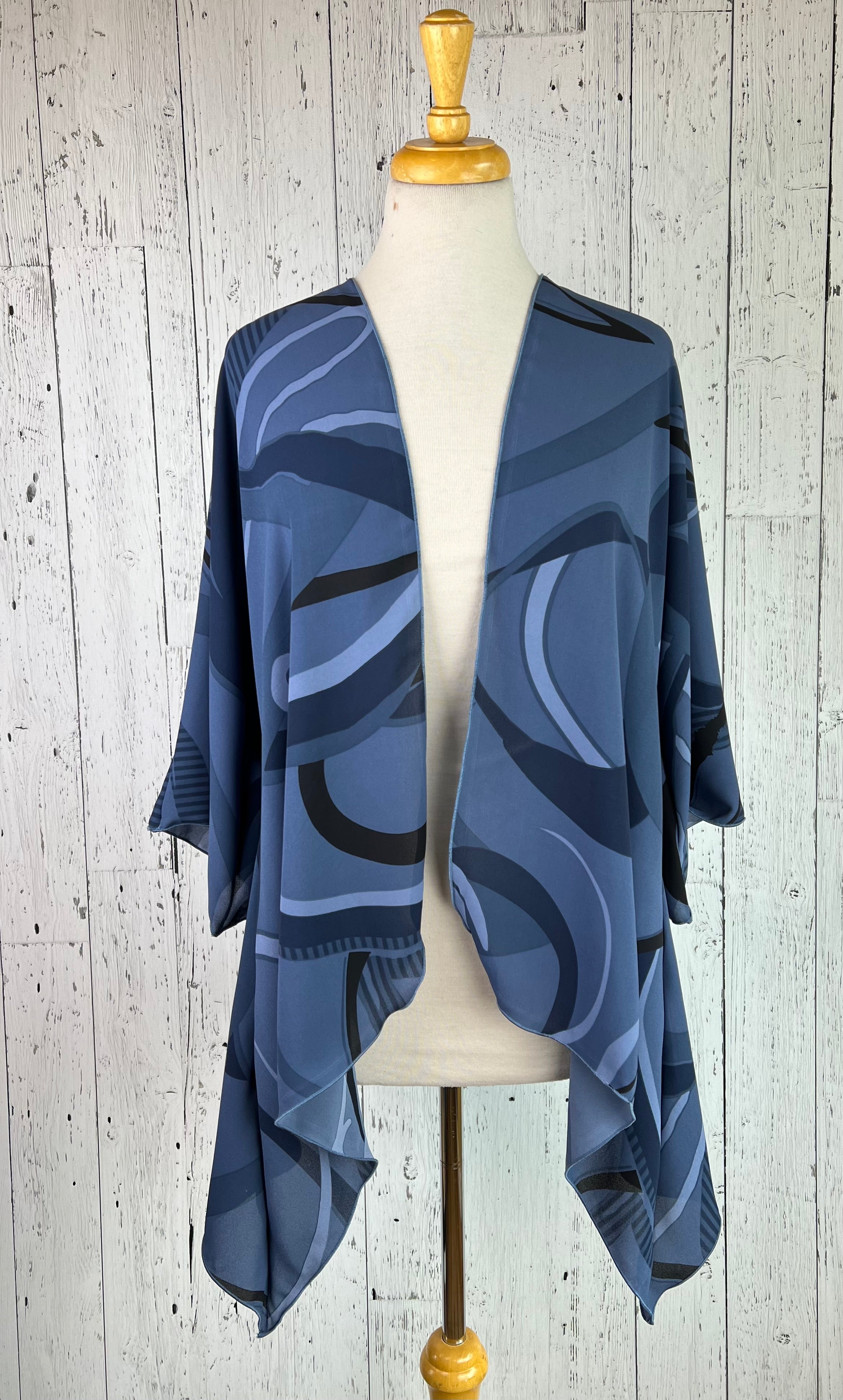 Blue Abstract Sleeved Kimono Various Lengths