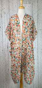 Orange & Teal Floral Short Sleeve Kimono