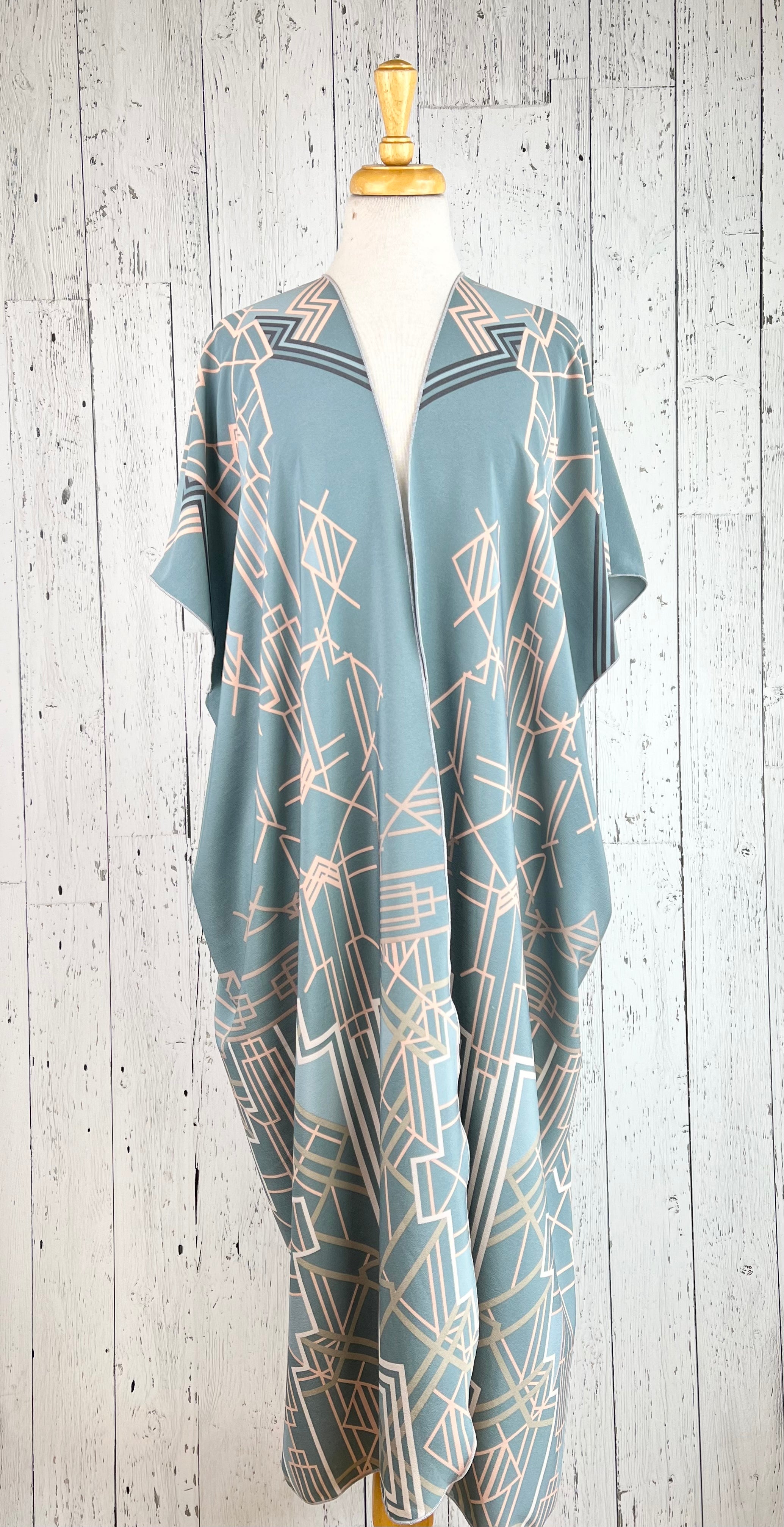 Soft Blue Deco Short Sleeve Kimono