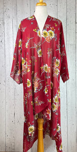 Load image into Gallery viewer, Maroon Floral Sleeved Kimono Various Lengths
