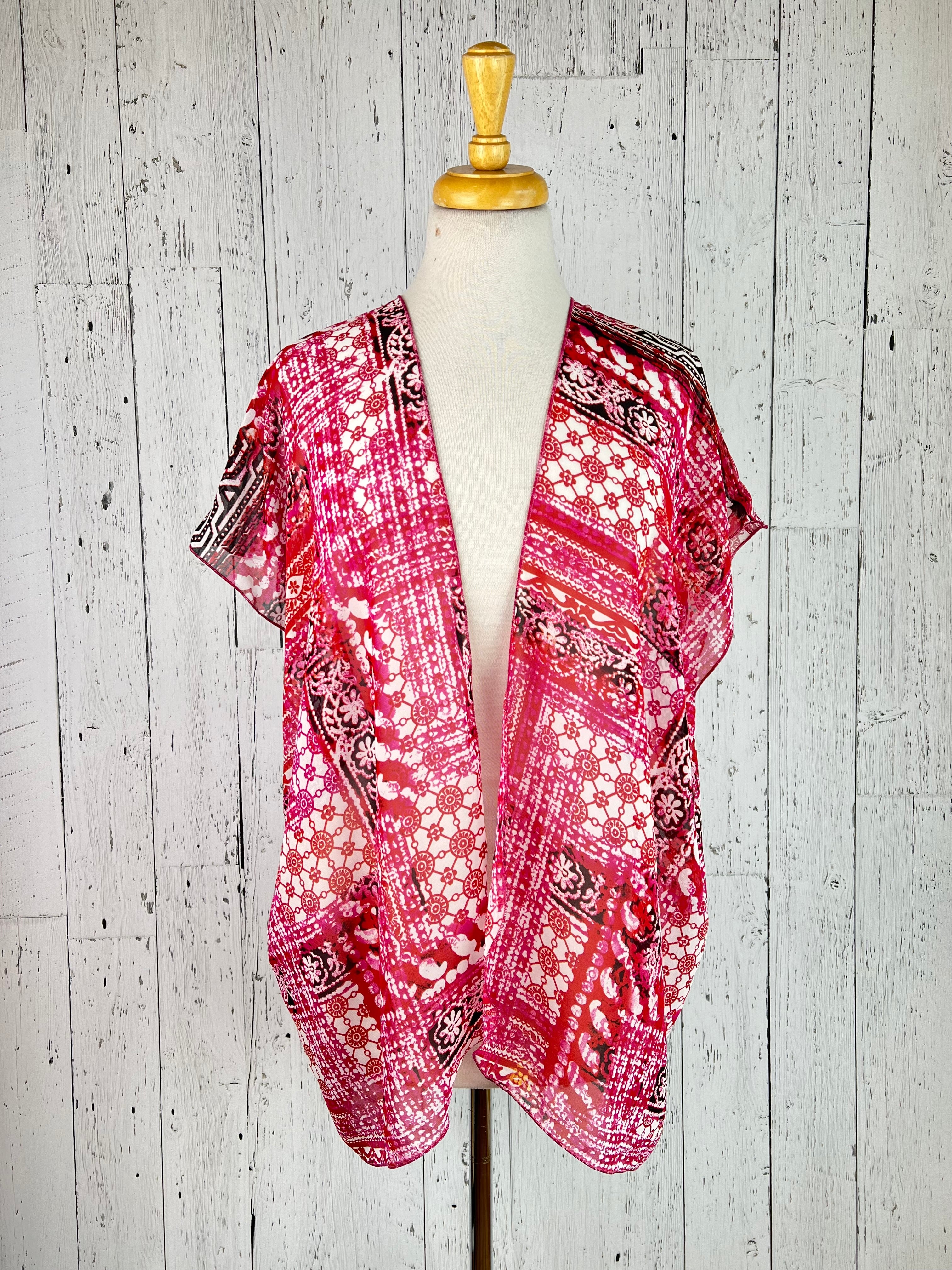 Pink & Red Party Short Sleeve Kimono
