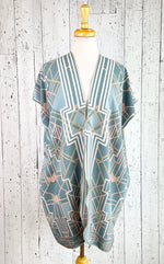 Load image into Gallery viewer, Soft Blue Deco Short Sleeve Kimono
