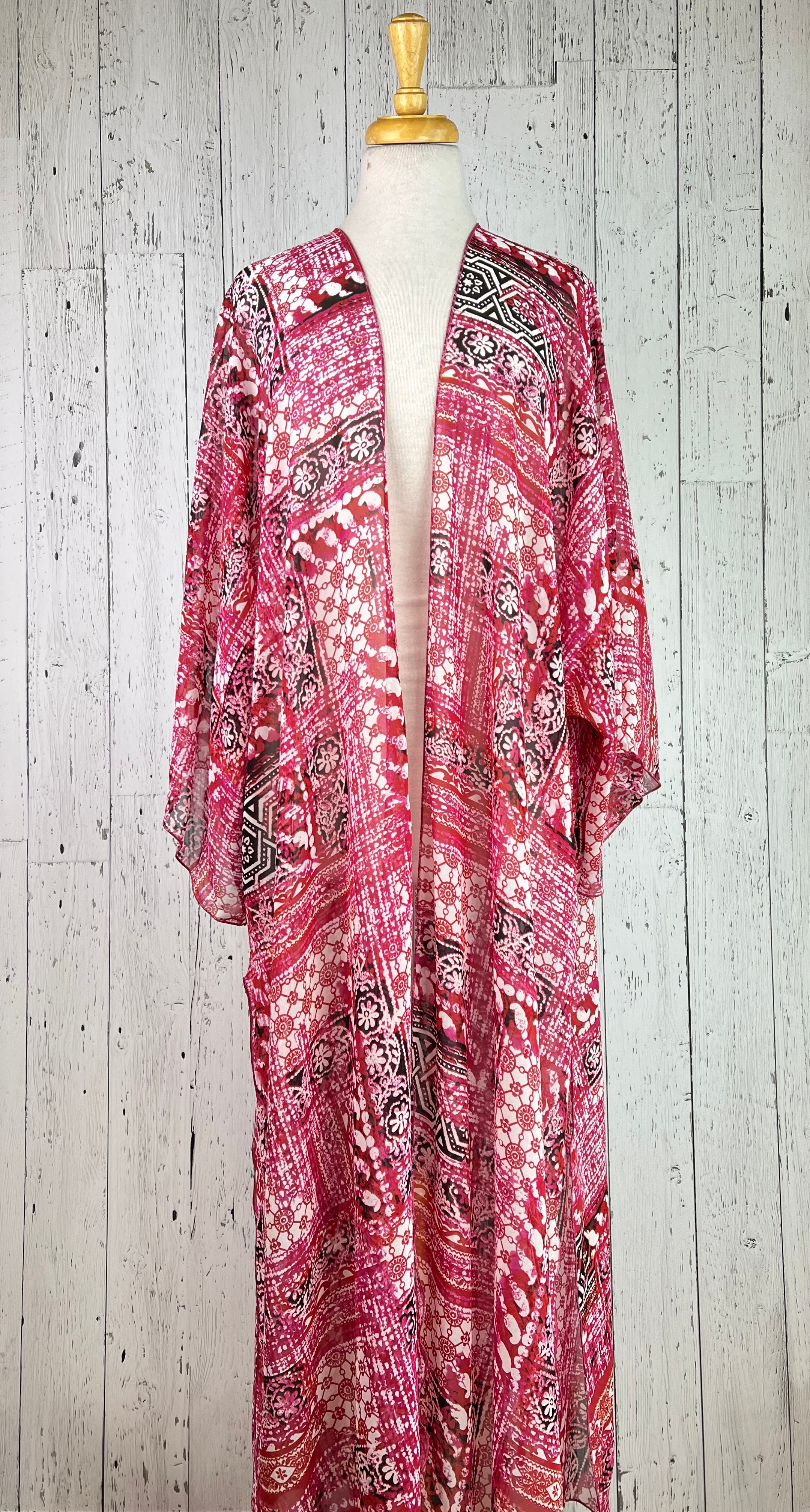 Pink & Red Party Sleeved Kimono (Various Lengths )