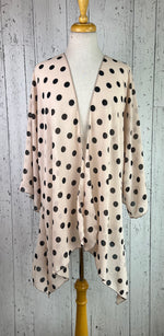 Load image into Gallery viewer, Beige &amp; Black Polka Dot Sleeved Kimono Various Lengths
