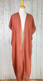 Load image into Gallery viewer, Salmon &amp; White Polka Dot Short Sleeve Kimono

