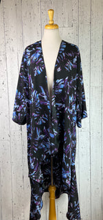 Load image into Gallery viewer, Tie Dye Tropical Black Sleeved Kimono Various Lengths )

