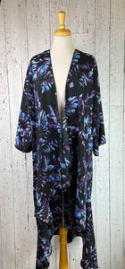 Tie Dye Tropical Black Sleeved Kimono Various Lengths )