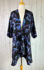 Load image into Gallery viewer, Tie Dye Tropical Black Sleeved Kimono Various Lengths )
