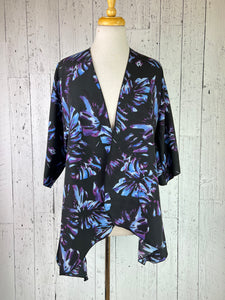 Tie Dye Tropical Black Sleeved Kimono Various Lengths )