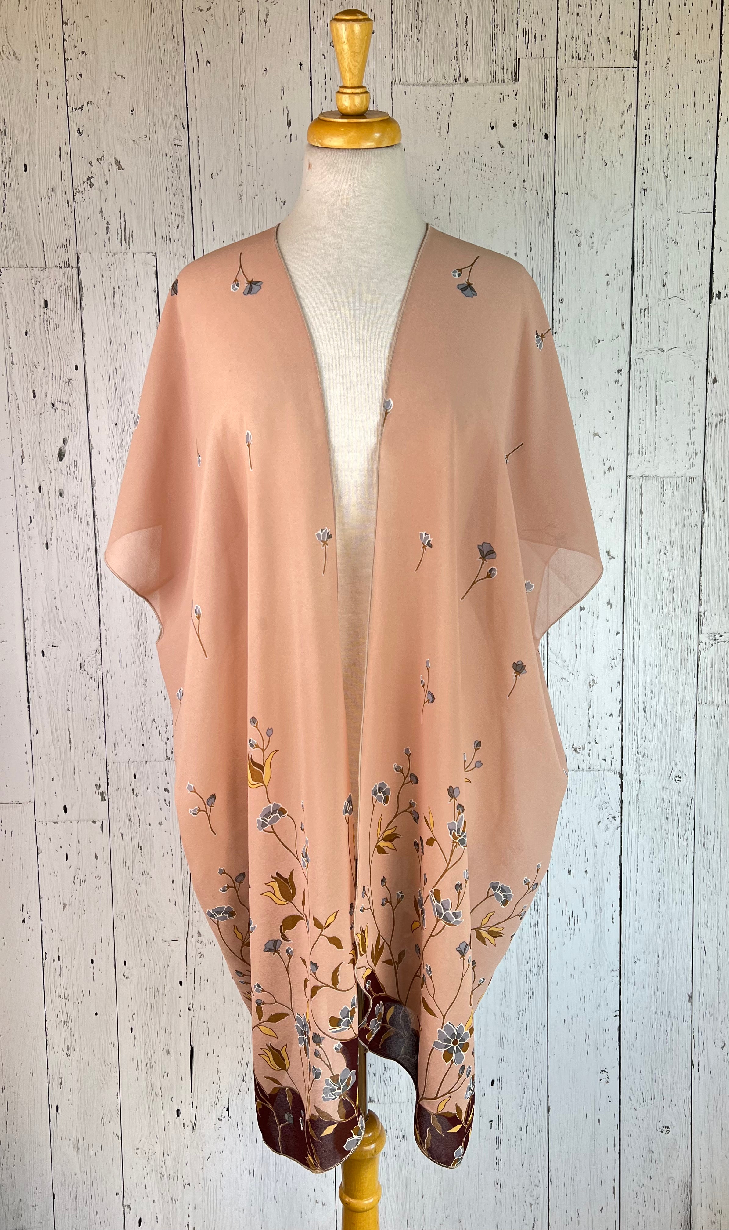 Soft Pink w/ Maroon Floral Short Sleeve Kimono