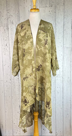 Load image into Gallery viewer, Khaki Green Floral Sleeved Kimono Various Length
