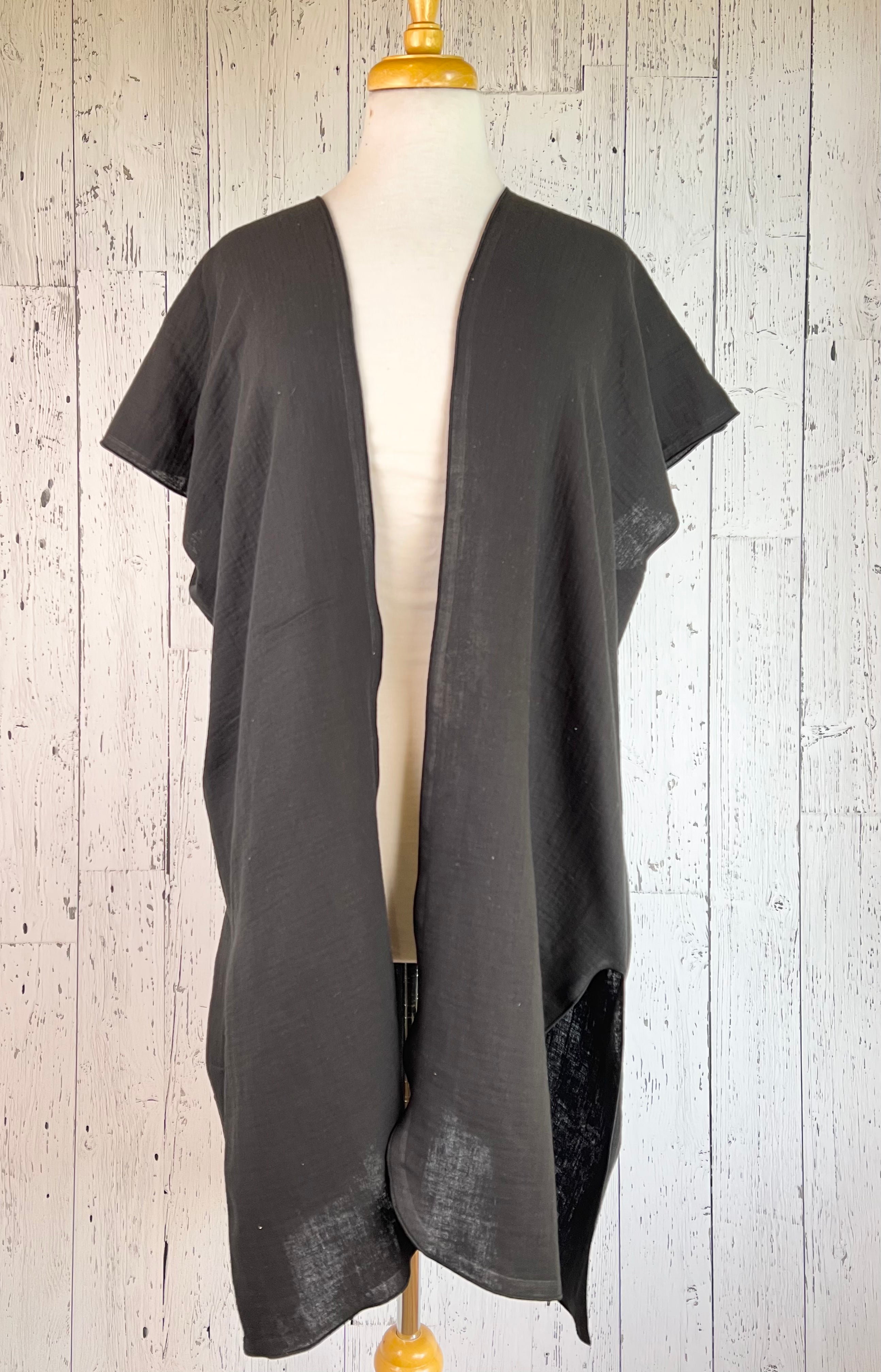 Black Organic Cotton Short Sleeve Kimono
