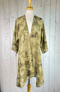 Khaki Green Floral Sleeved Kimono Various Length