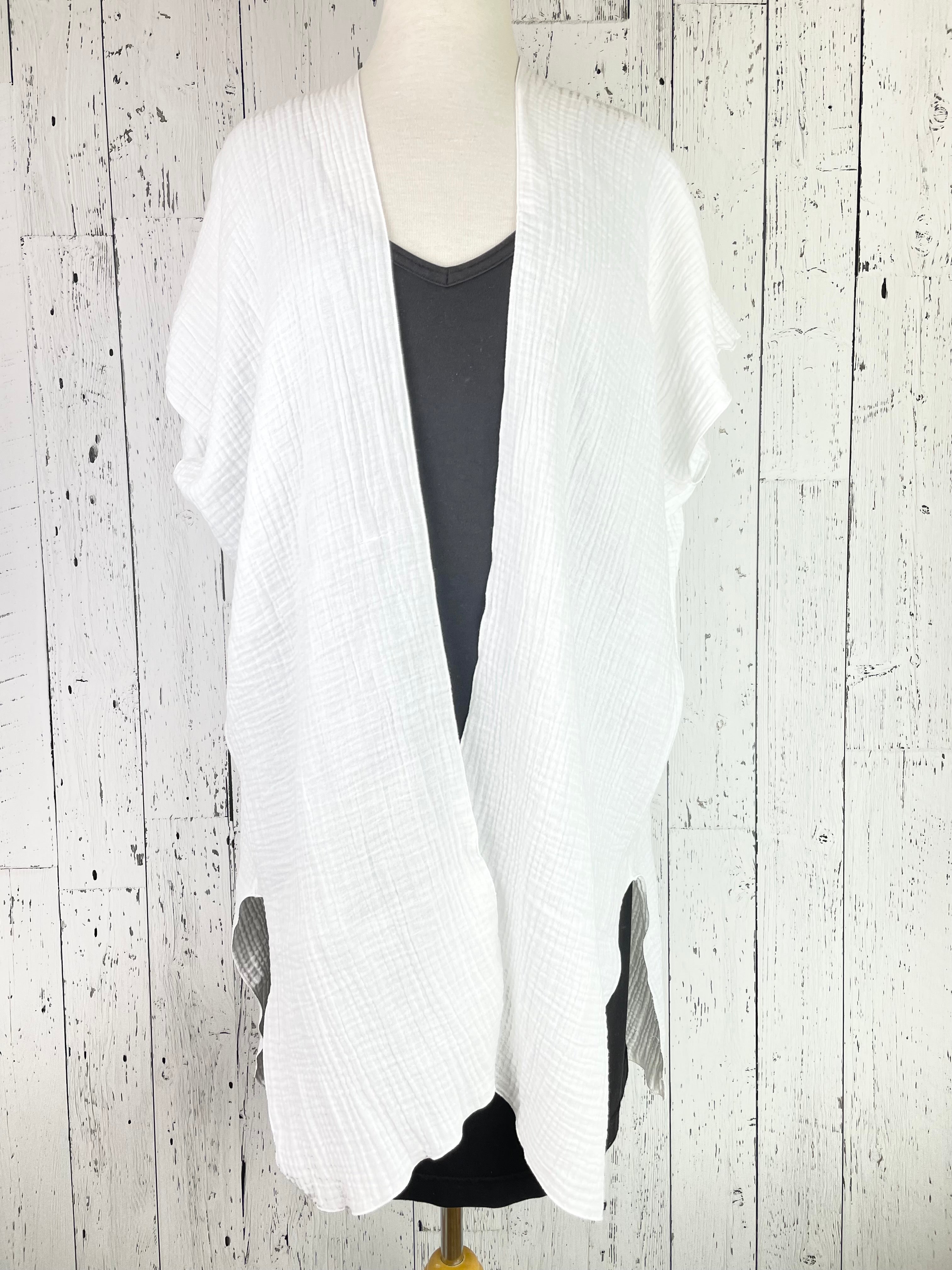 White Organic Cotton Short Sleeve Kimono
