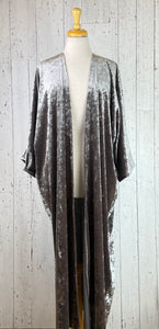 Silver Crushed Sleeved Velvet Kimono Jacket