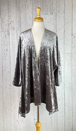Load image into Gallery viewer, Silver Crushed Sleeved Velvet Kimono Jacket

