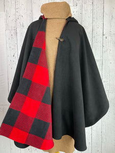 Hooded Wool & Fleece Lined Poncho Cape