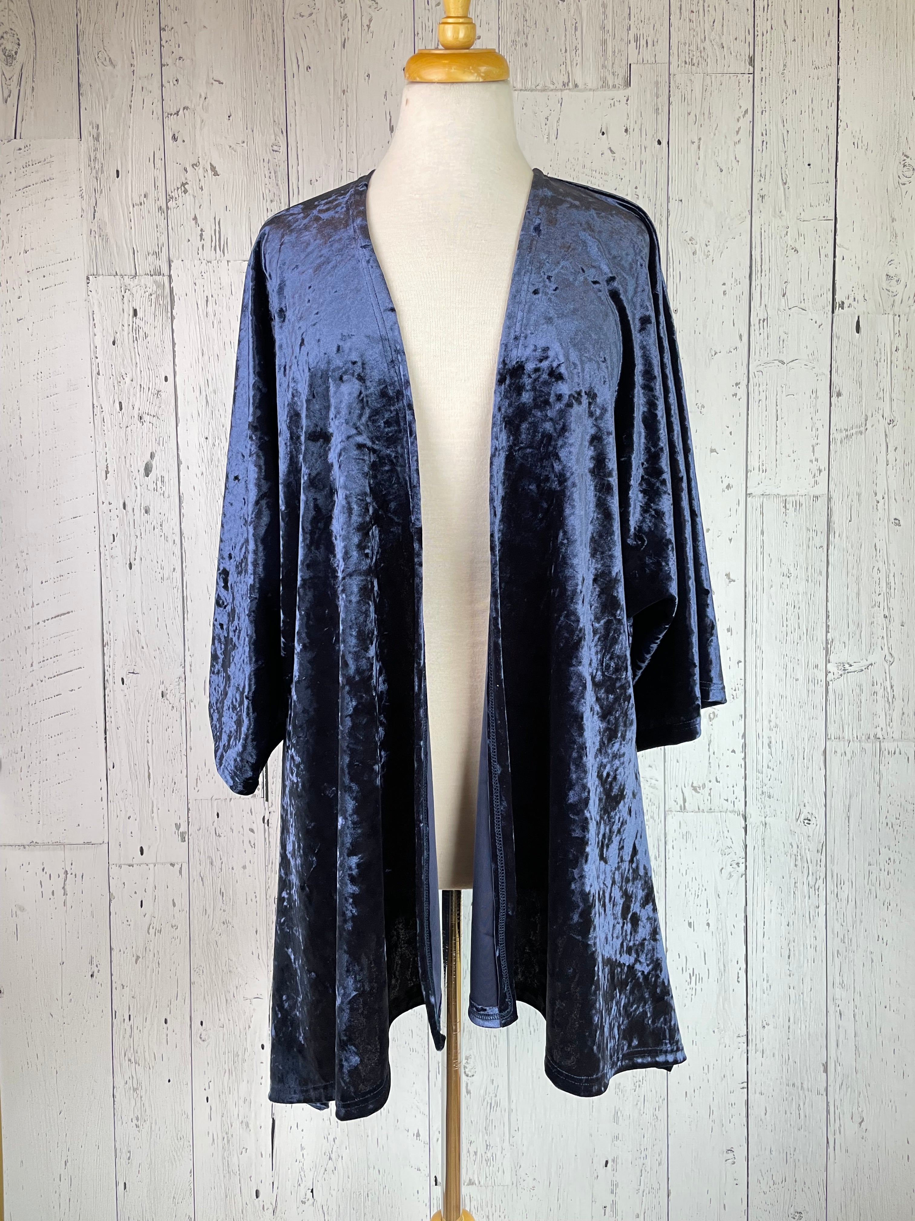 Crushed Midnight Blue Velvet Kimono Jacket