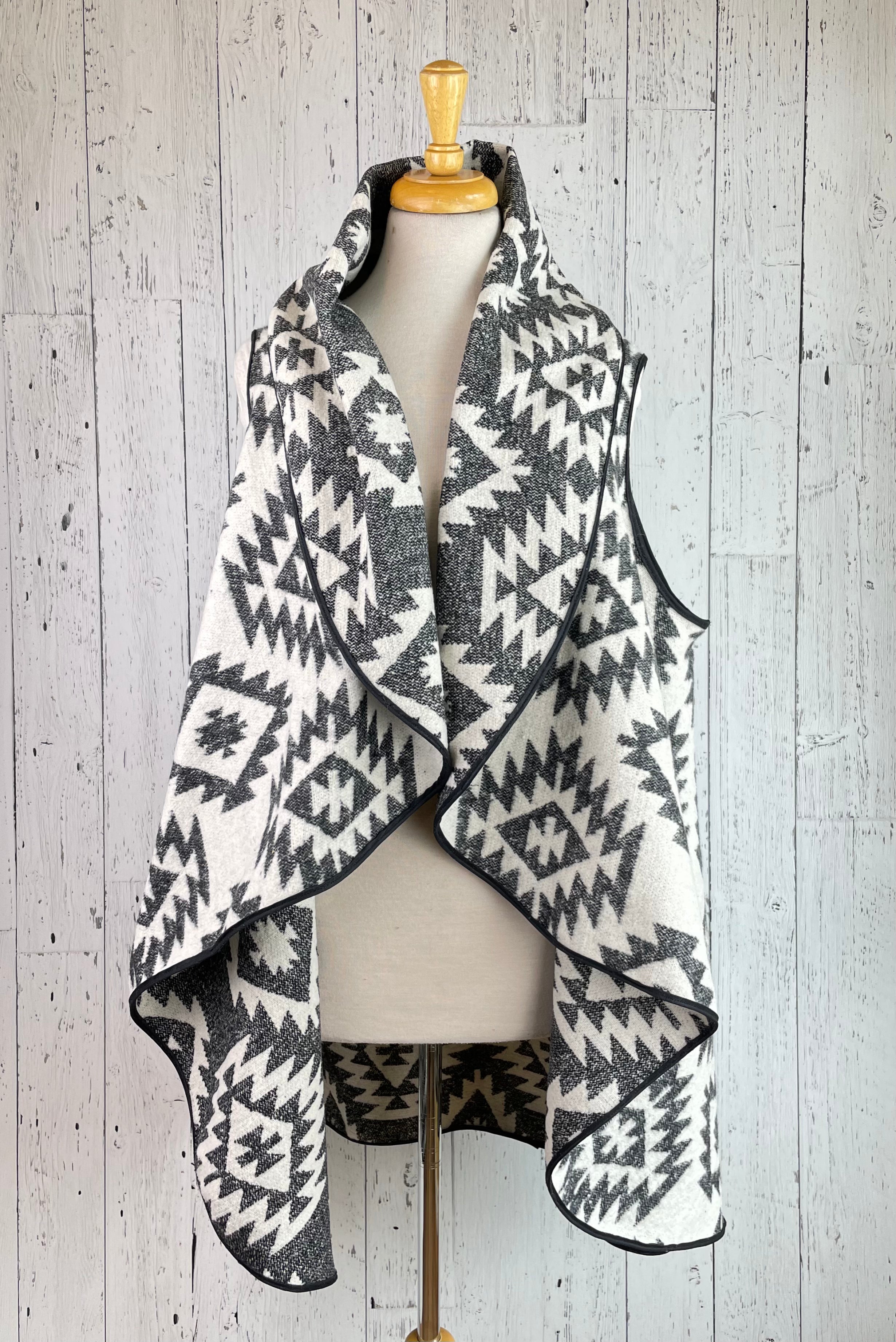 Charcoal & White Reversible Wool Blend Vest