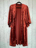 Load image into Gallery viewer, Burnt Orange Crushed Sleeved Velvet Kimono Jacket
